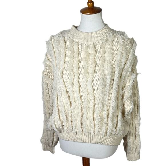 Deby Debo Knit Cozy Cream Fringe Cropped Sweater Size S - Picture 4 of 11
